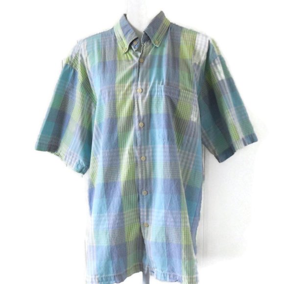 Izod Blue & Green Short Sleeve Mens Casual Shirt - Picture 3 of 6